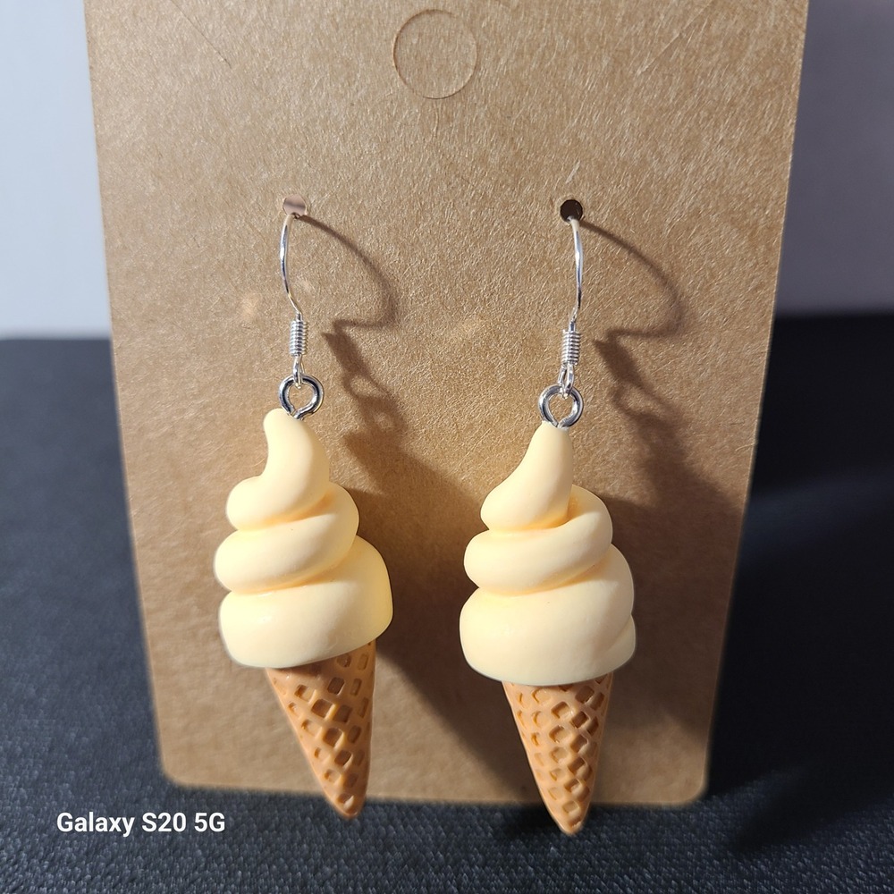 Handmade Ice Cream‎ Cone Earrings Cute Fun Foodie Dessert Dangle Drop Earrings